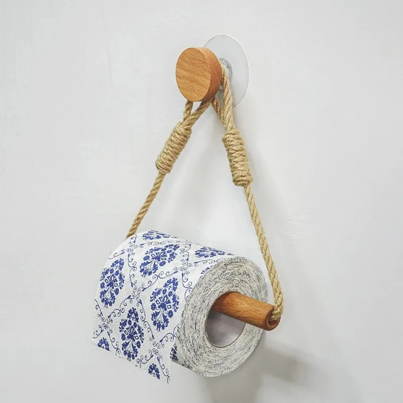 1pc Practical Toilet Paper Holder Wall Mounted Washroom Bathroom Accessories Wooden Rolling Paper Tissue Holder
