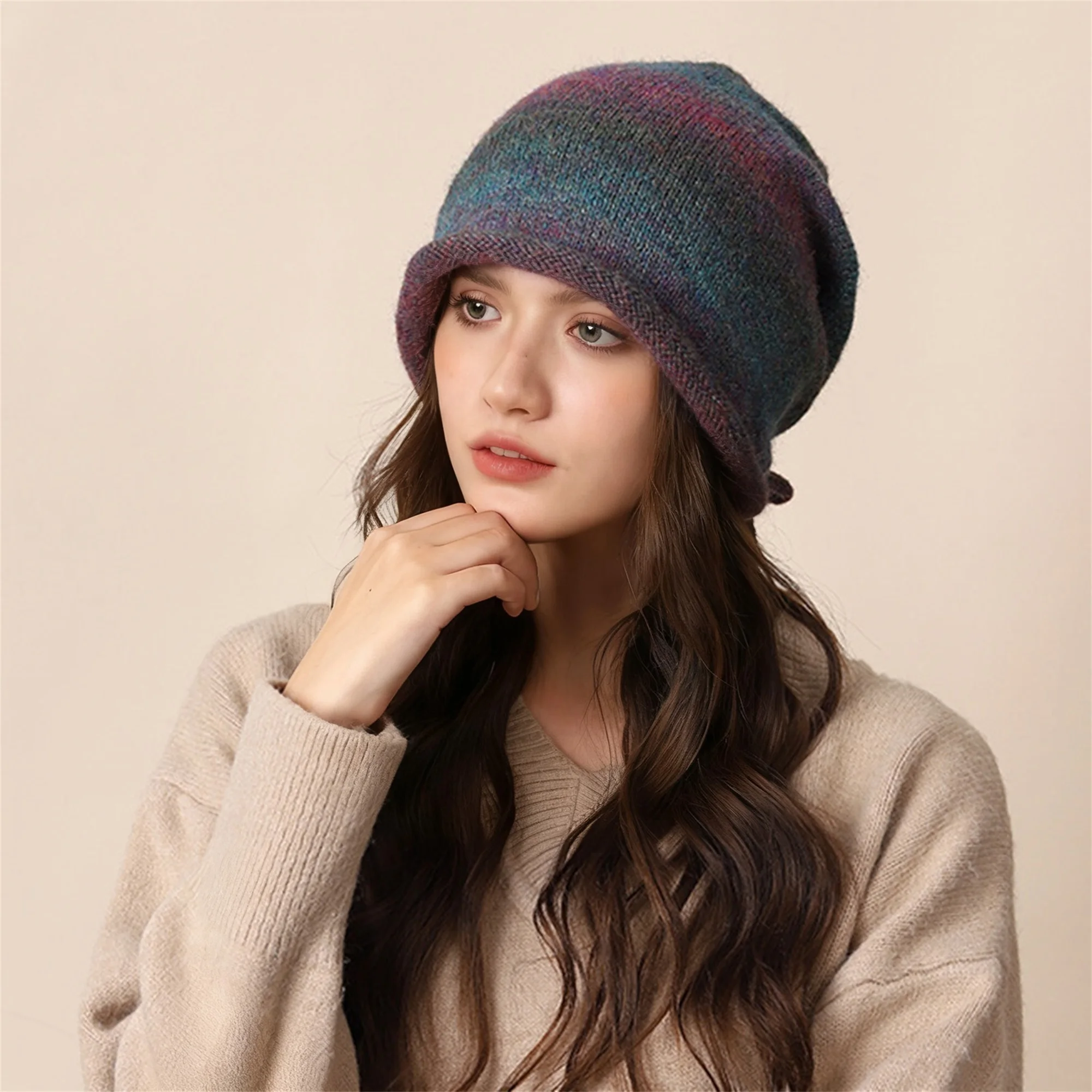 قبعة صغيرة أنيقة متماسكة على شكل كابل مع قبعة شتوية دافئة بوم بوم للنساء والفتيات والأنشطة الخارجية وقبعة التزلج #1