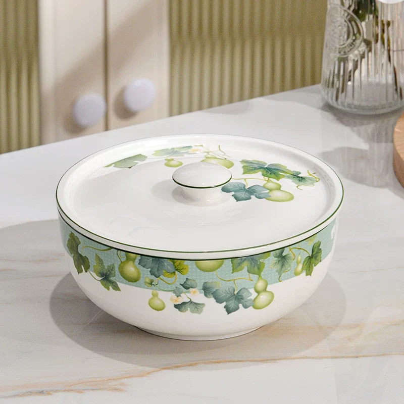 7inch, bone china cereal bowl with lid, Chinese painting design, porcelain noodle bowl, vintage bowl, salad bowl paste bait bowl