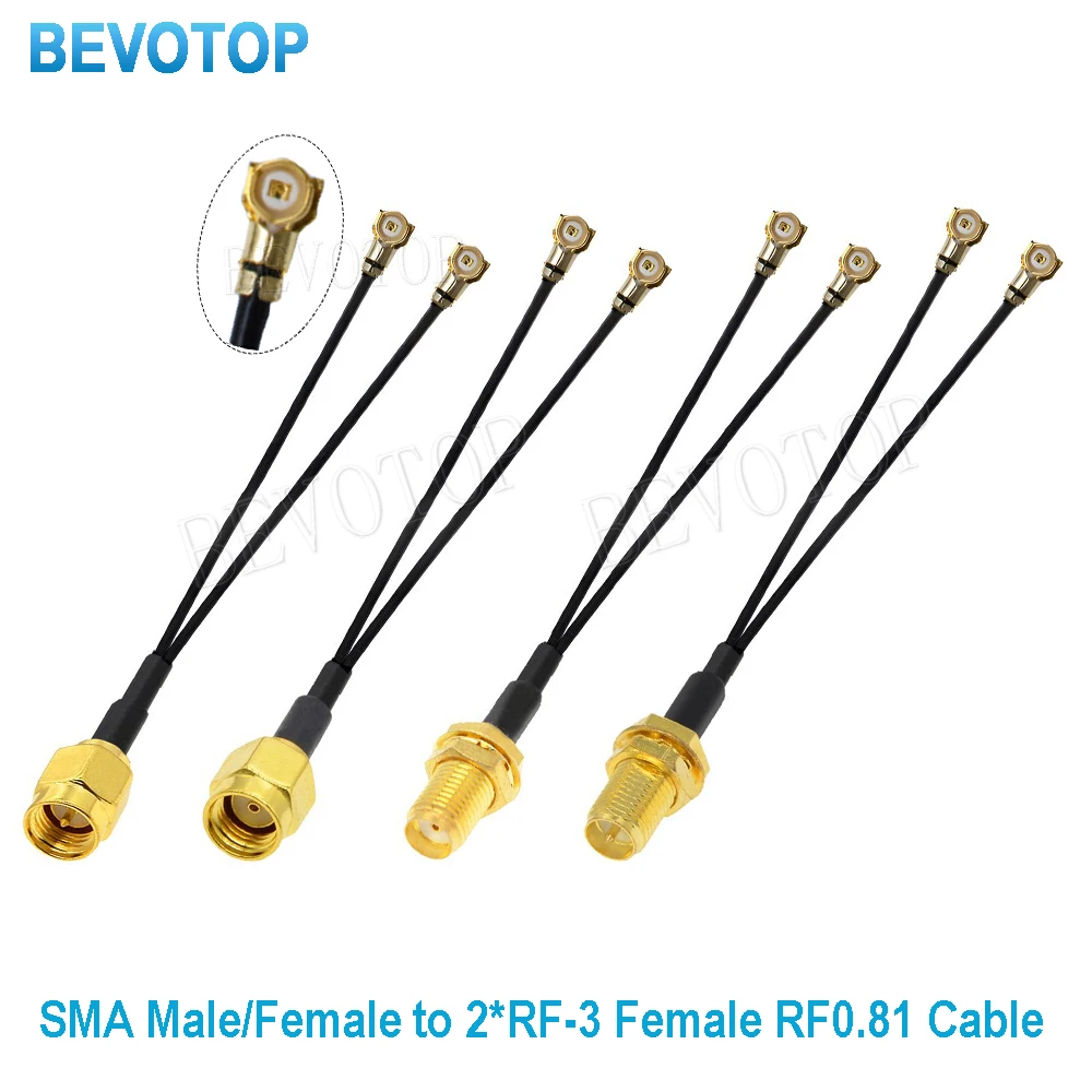 1PCS SMA to 2 Splitter Cable Elbow RP-SMA / SMA Female to Dual MHF-3 RF-3 Female Jack RF0.81 WIFI Antenna Extension Jumper
