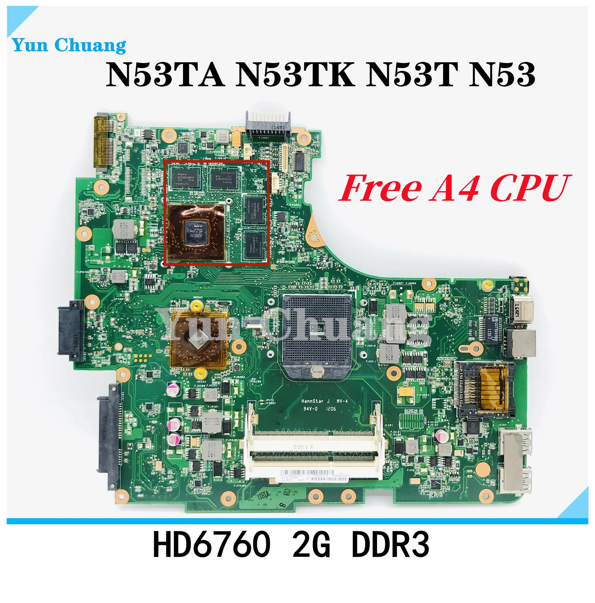 N53TK N53TA Motherbaord For Asus N53TK N53T N53TA Laptop Motherboard HD7670 2G GPU DDR3 Free AMD A4 Processor 100% Test Work