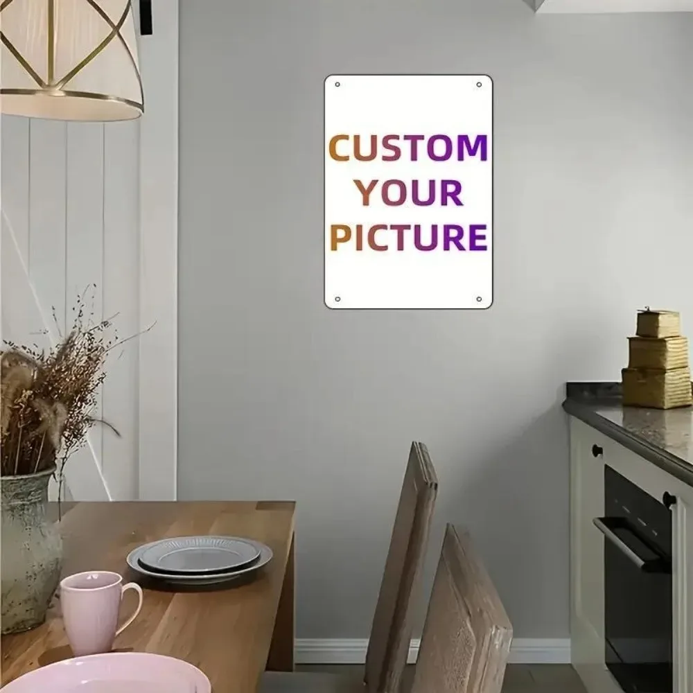 [2D Flat] 8x12In Personalized Custom Photo Text Retro Aluminum Wall Sign Pre Drilled, Indoor Cafe Home Bar Hanging Decor Gift, D