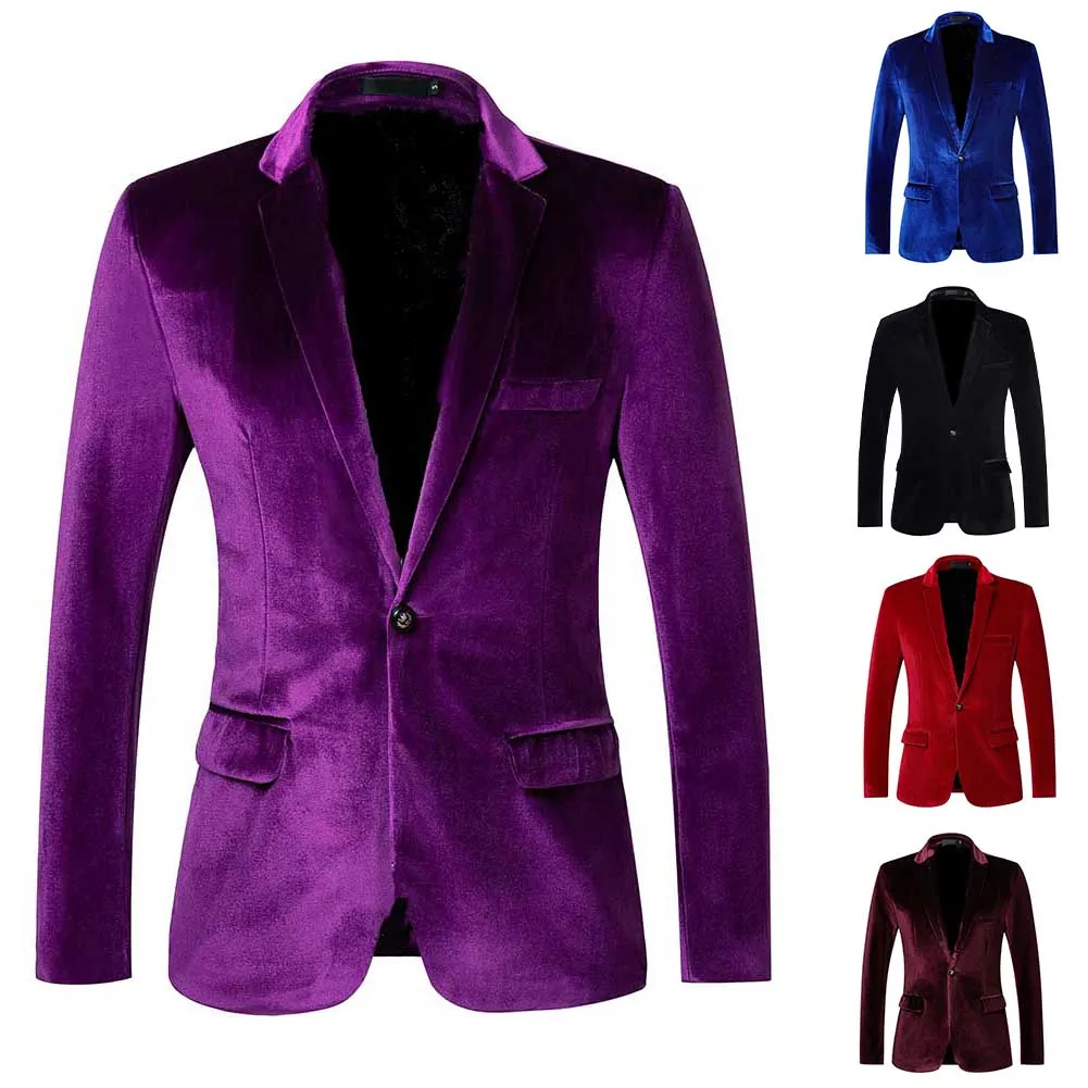 

Men Velvet Wedding Coat Blazer Casual Slim Fit Suit Jacket Fashion Solid Stage Business Office Men's Suit