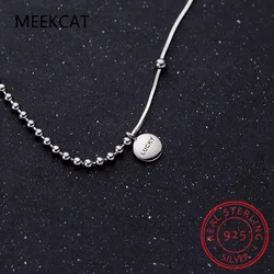 Authentic 925 Sterling Silver Coin Engraved Lucky Little Ball Pendant Necklace for Women Chokers Necklace Fine Jewelry