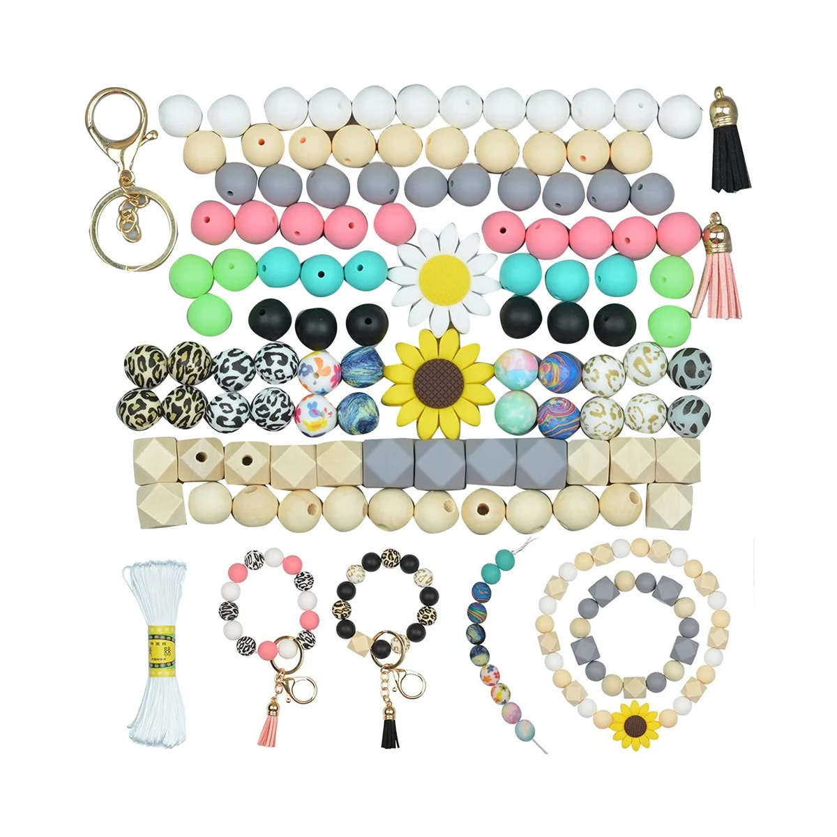 

Silicone Beads for Keychain Making, 15mm Assorted Beads Bulk for DIY Craft Necklace Bracelet Jewelry Making