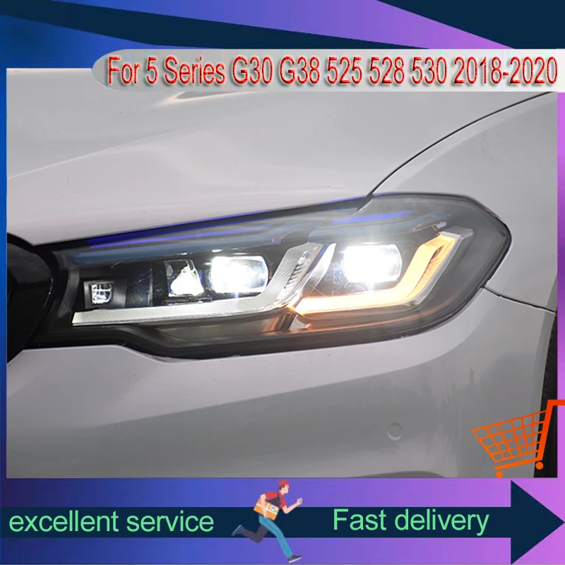 Car Double Blue Eyebrow Headlight For BMW 2018-2020 5 Series G30 G38 525 528 530 Refit LED Front Lamp Assembly Auto Accessories