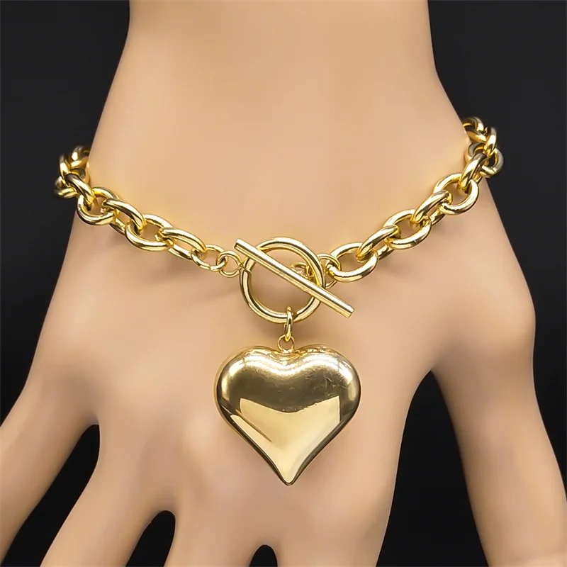 Love Peach Heart Pendant Jewelry Sets for Women Men Stainless Steel Gold Color Aesthetic Choker Vintage Necklace Bracelet Sets
