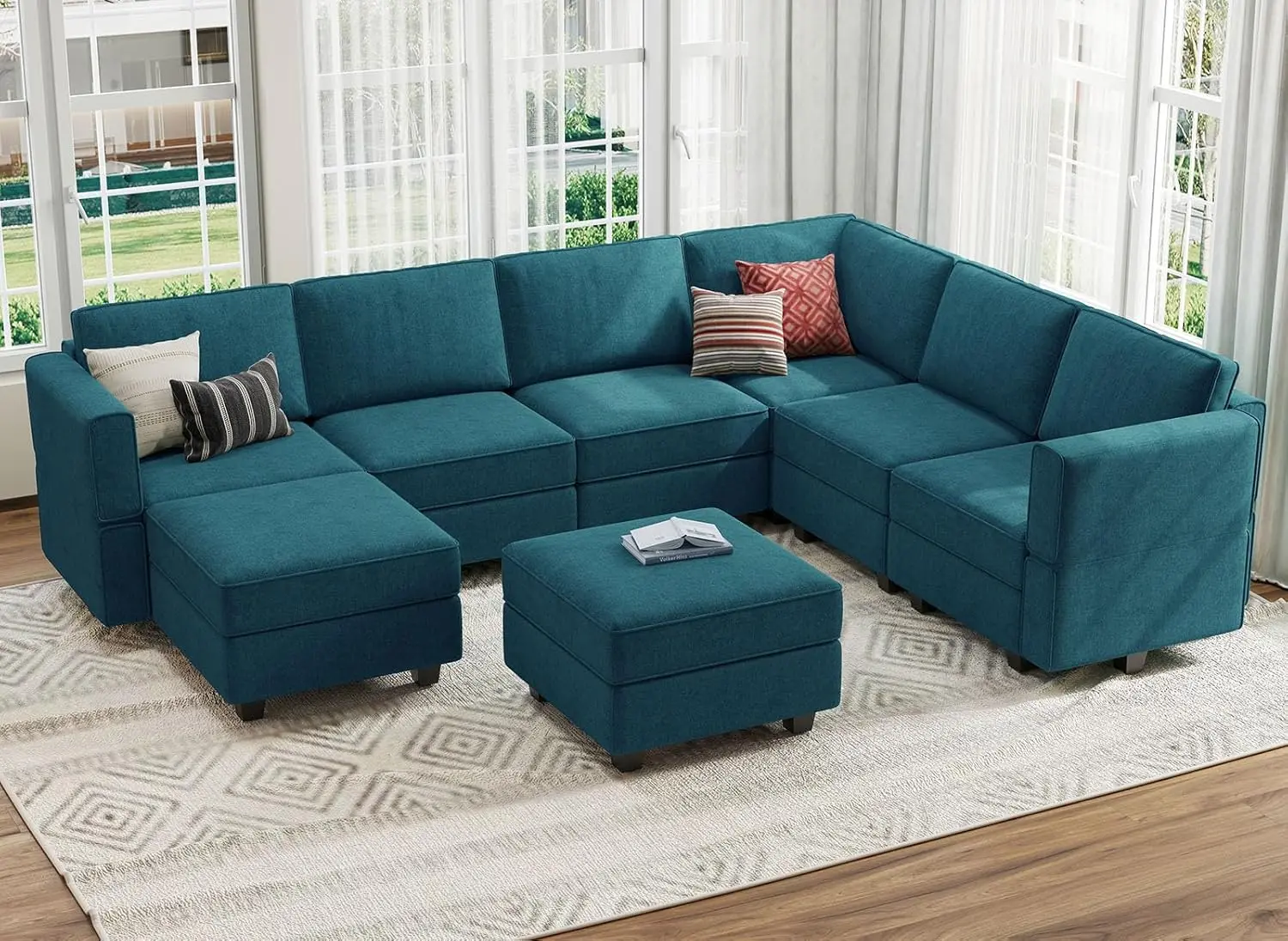 Oversized Modular Sectional Sofa U Shaped Couch Set with Storage Seat Convertible Large Couch U Shape Set Peacock Blue