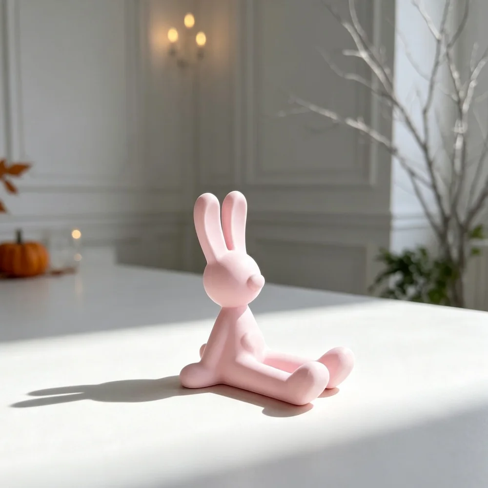 3D Printed Adorable Long Eared Statue Smooth Finish Desktop Ornament For Bedroom Living Room Decor
