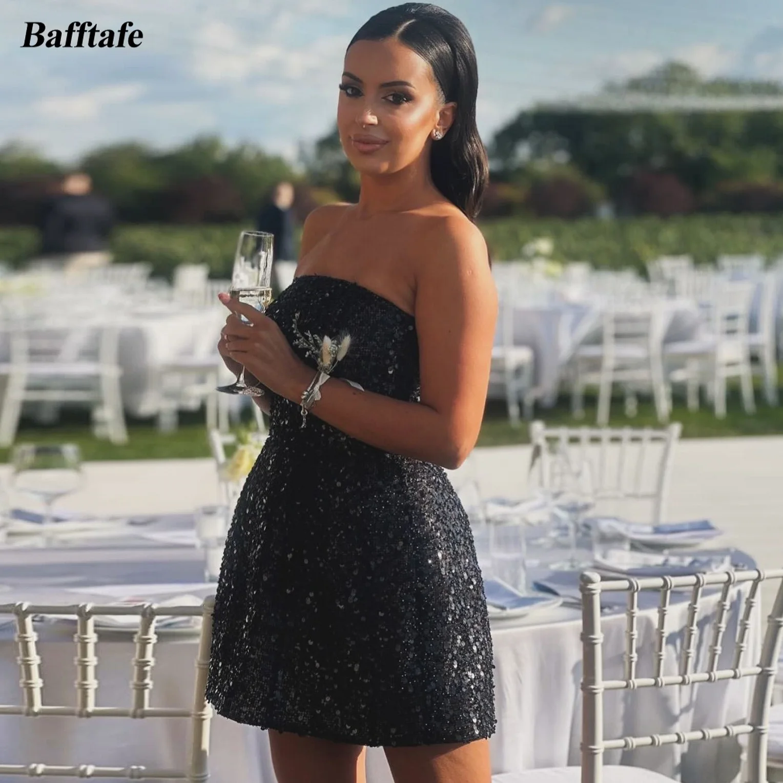 

Bafftafe Black Sequines Mini Customized Prom Dresses Women Formal Party Cocktail Gowns Special Occasion Girl Homecoming Dress