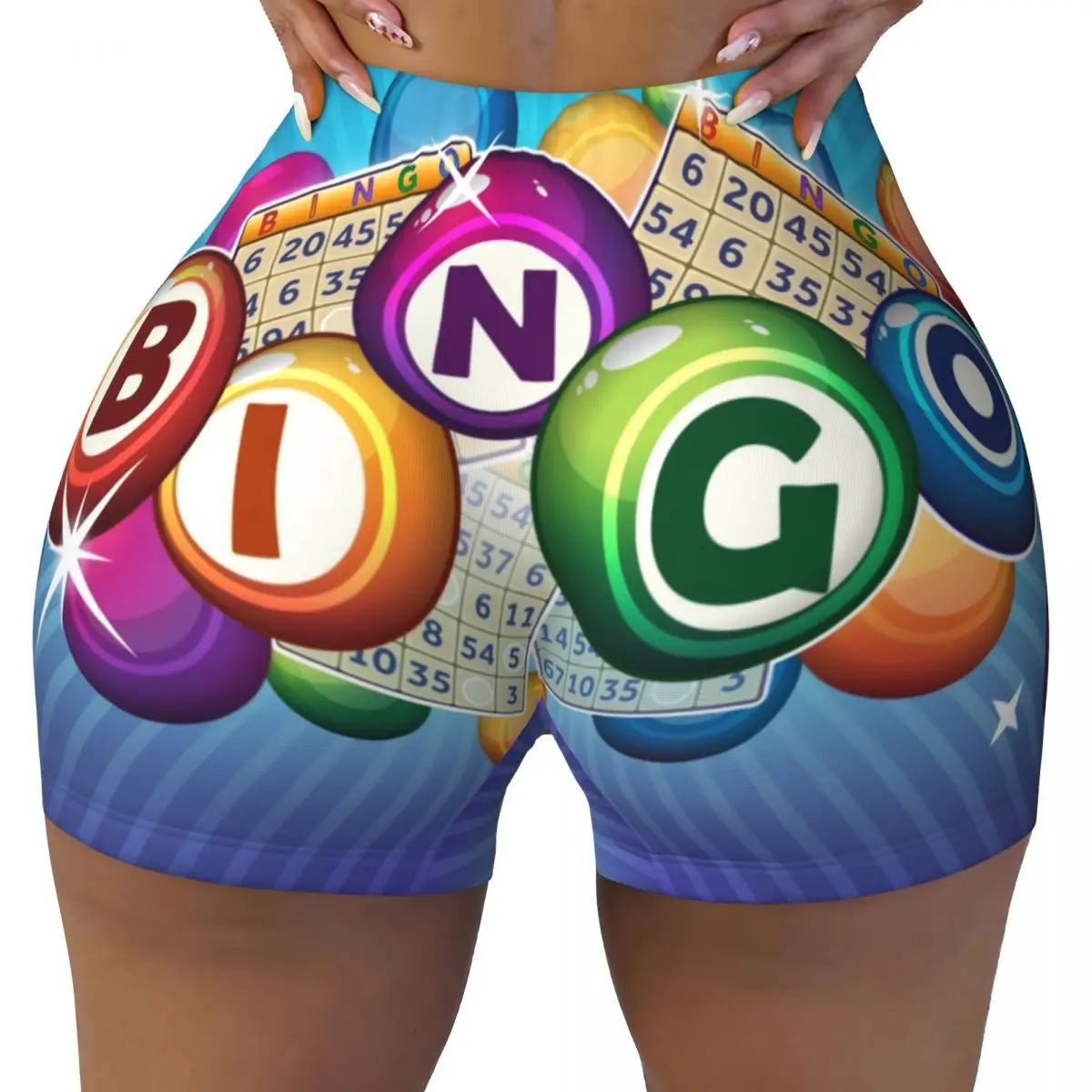 Custom Bingo Paper Game Volleyball Biker Gym Shorts Women Athletic Workout Yoga Shorts