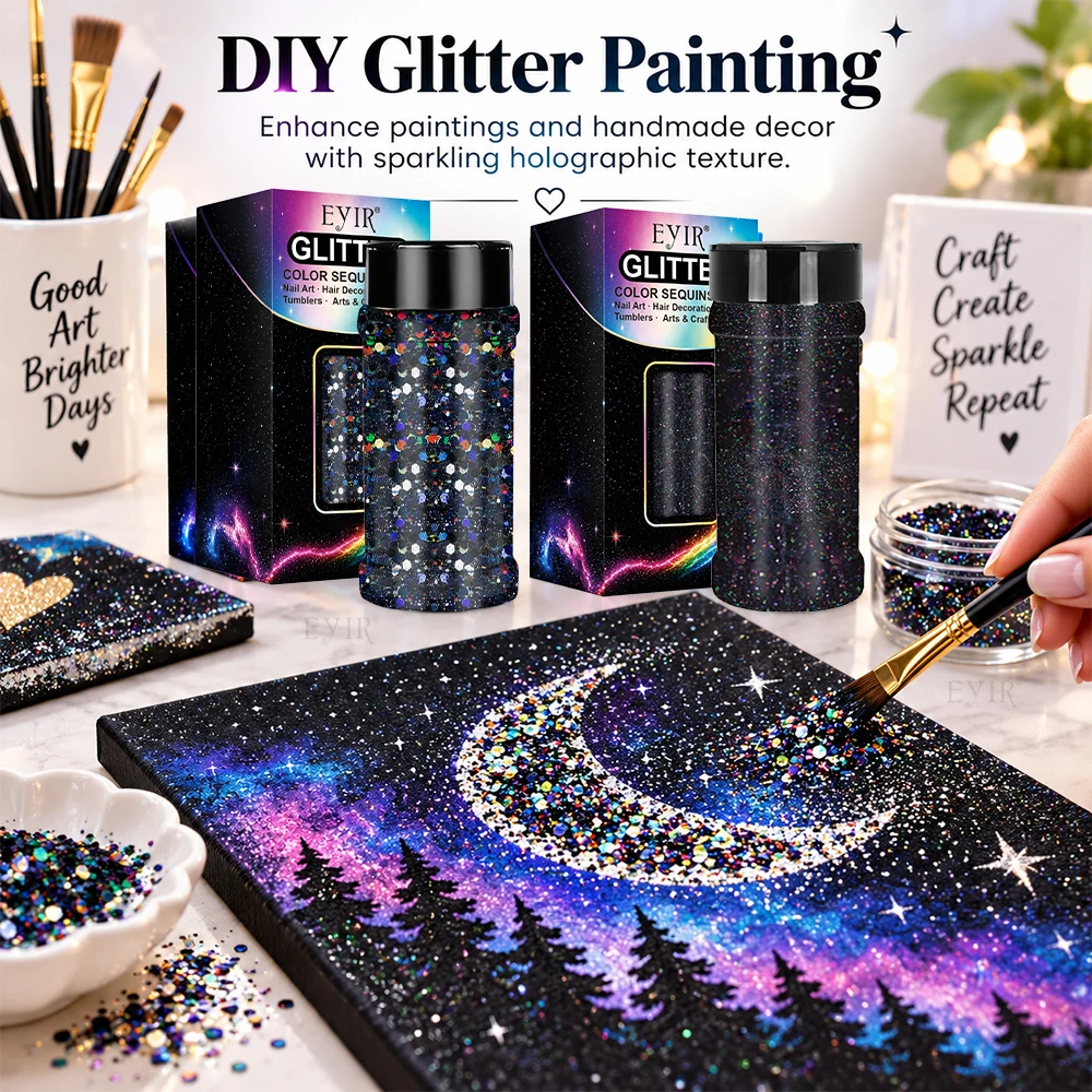 EYIR 13 Colors Available Holographic Glitter Set 2PCS 80g Fine 50g Chunky Glitter Flakes for Resin Tumblers DIY Craft Decoration