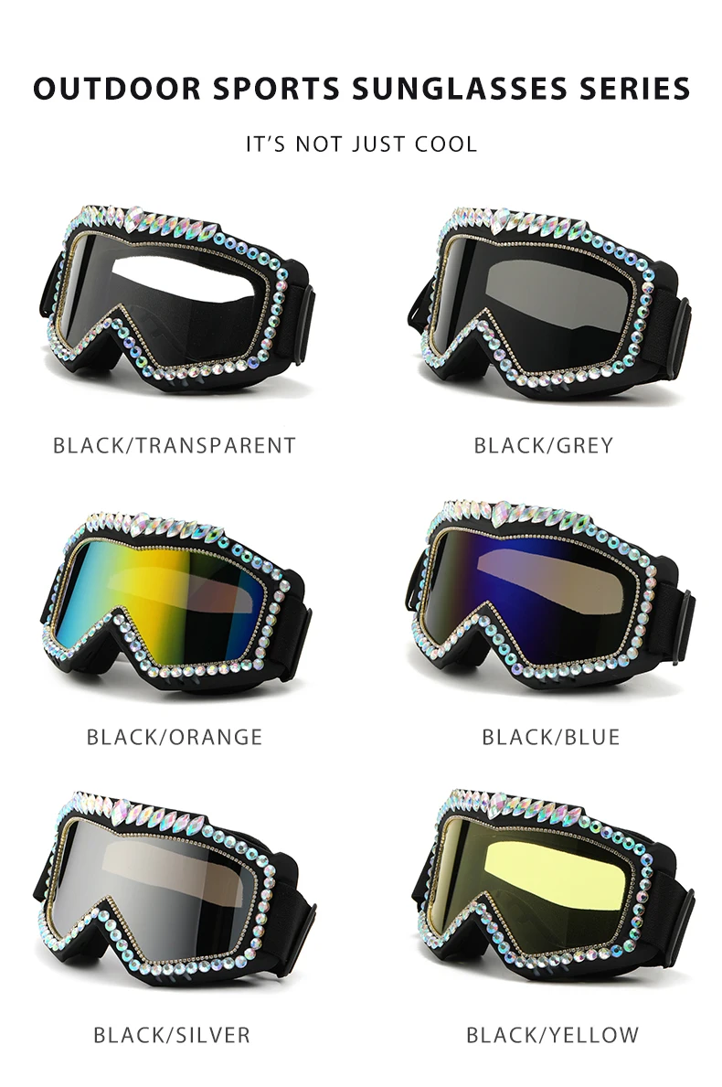 Steampunk Diamond Eye Wear Symphony Goggles Oversized Snowing Glasses Eye Protection Siamese Luxury Rhinestone Ski Goggles