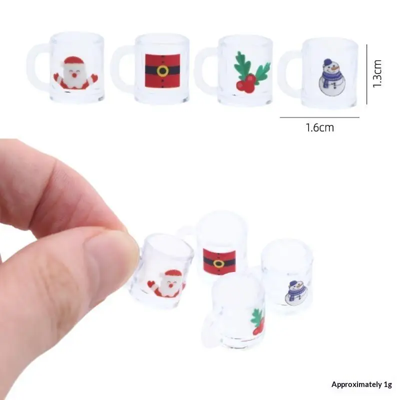 Dollhouse Miniature Christmas Cups 10Pcs Cute Santa Snowman Pattern Small Handle Mugs for Collectible Doll Accessories