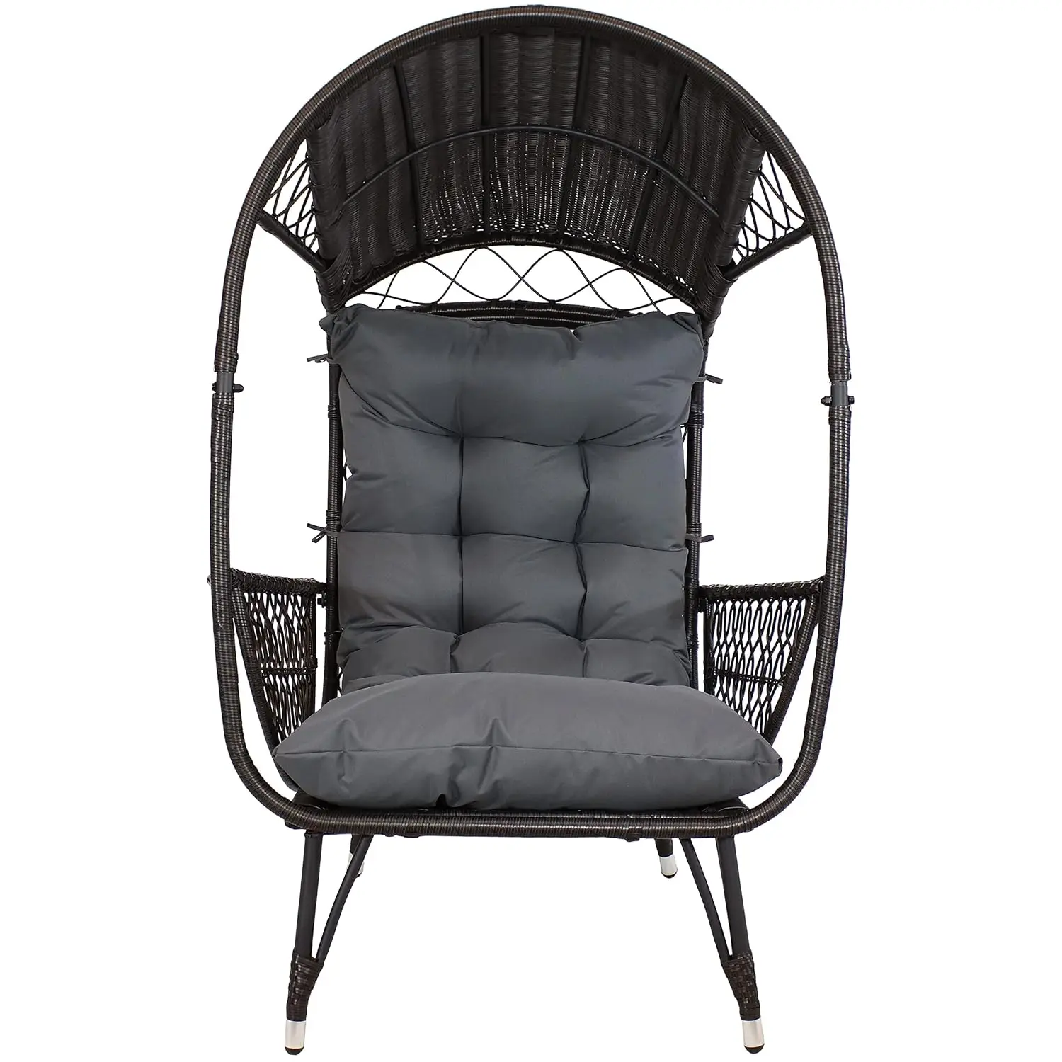 Shaded Comfort Wicker Outdoor Egg Chair, Polyester Cushion and Steel Frame- 250-Pound Weight Capacity