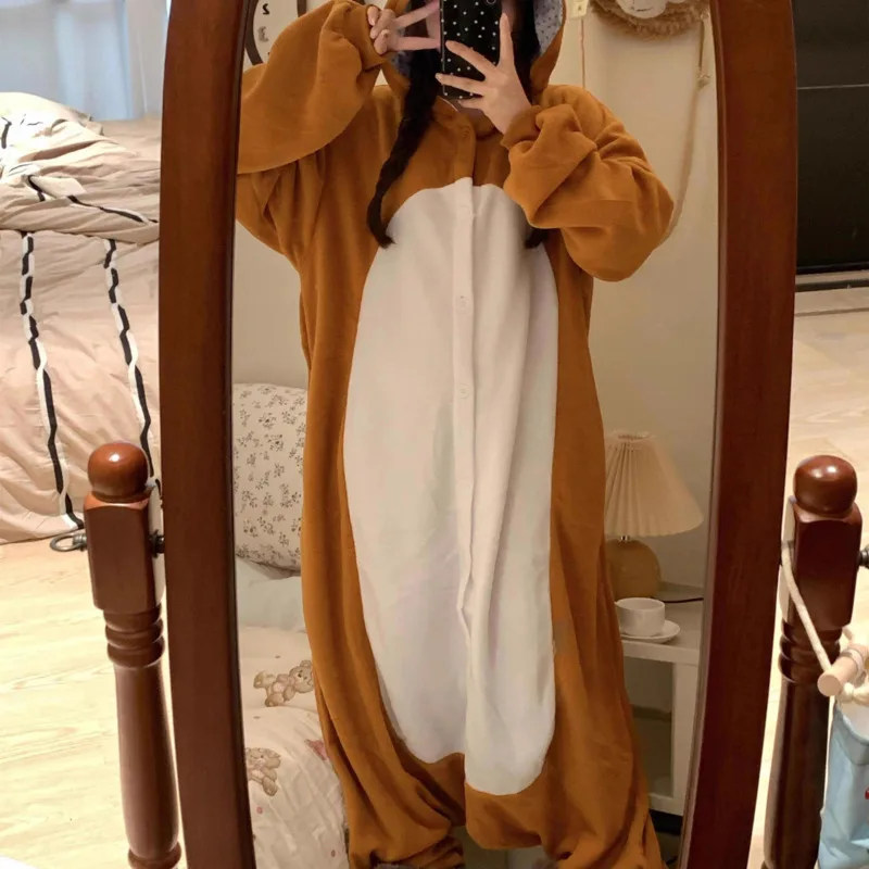 Rilakkuma Onesie Pajamas Cute Bear Embroidered Pajamas Stylish Women\'s Autumn And Winter Hooded Warm Jacket New Cartoon Pajamas