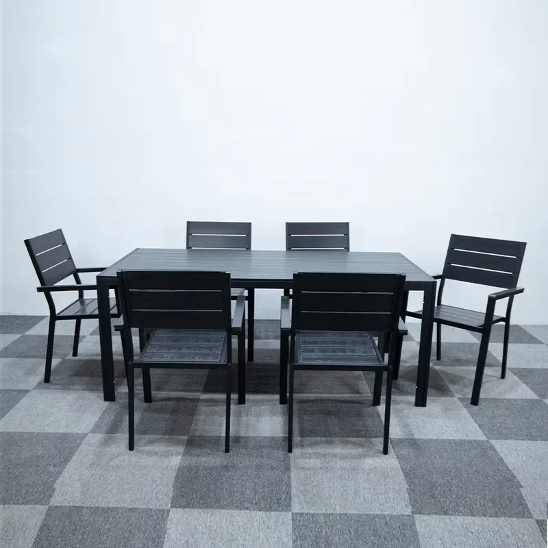 FOR CHEAP FACTORY PRICE GARDEN DINING TABLE STACKABLE CHAIR SET CHEAP ALUMINUM DINING TABLE AND CHAIRS