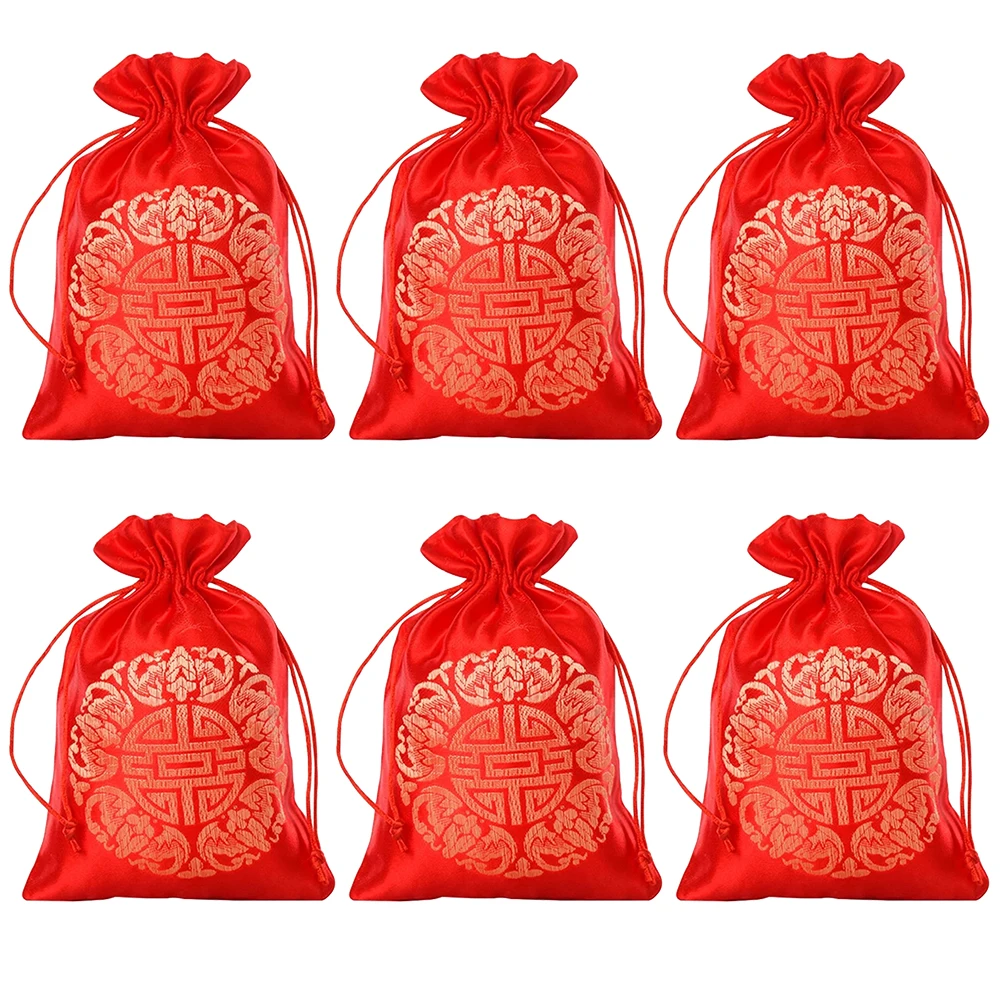 

20 Pcs Wedding Candy Bag Red Brocade Fabric Drawstring Gift Bags for Party Favor Lightweight Durable Easy to Close Open