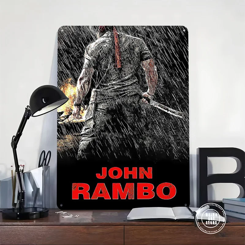 John Rambo in the Rain Printing Poster Customized Retro Wall Art Vintage Metal Signs for Mancave Home Decorations Desk Decor