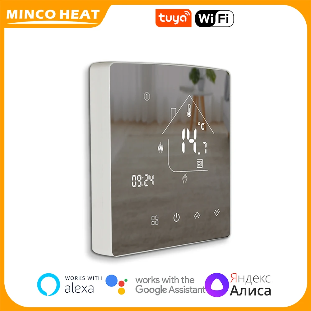 Minco Heat 95~240V,50/60Hz Mirror Thermostat Tuya Wifi 3A/16A/25A Underfloor Heating/Water/Gas Boiler Temperature Controller