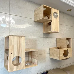 Solid Wood Cat Climbing Frame, DIY Wall Frame, Grasping Column, Jumping Platform, Space Module, Nest Cats Tree, Furniture