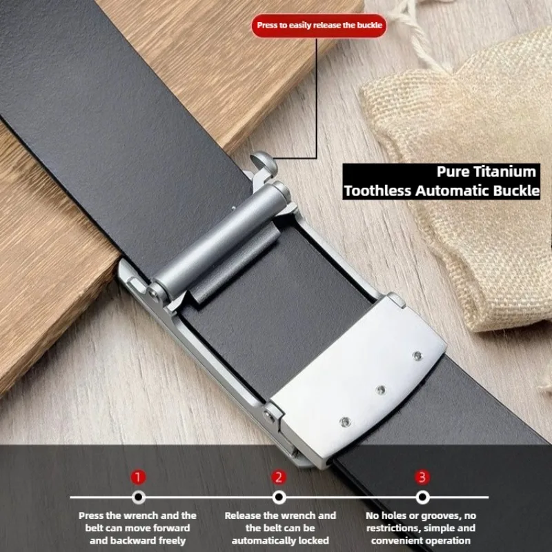 35/38 مللي متر التيتانيوم النقي غير قابل للصدأ حزام رجالي مشبك الخصر الفرقة السيارات مشبك رئيس بلا أسنان لباس خارجي الراقية حزام جلد مشبك