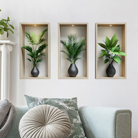 Green Plants Wall Sticker Potted Mural Simulation Painting for Living Room Home Decor Background Wall Art Removable Decals