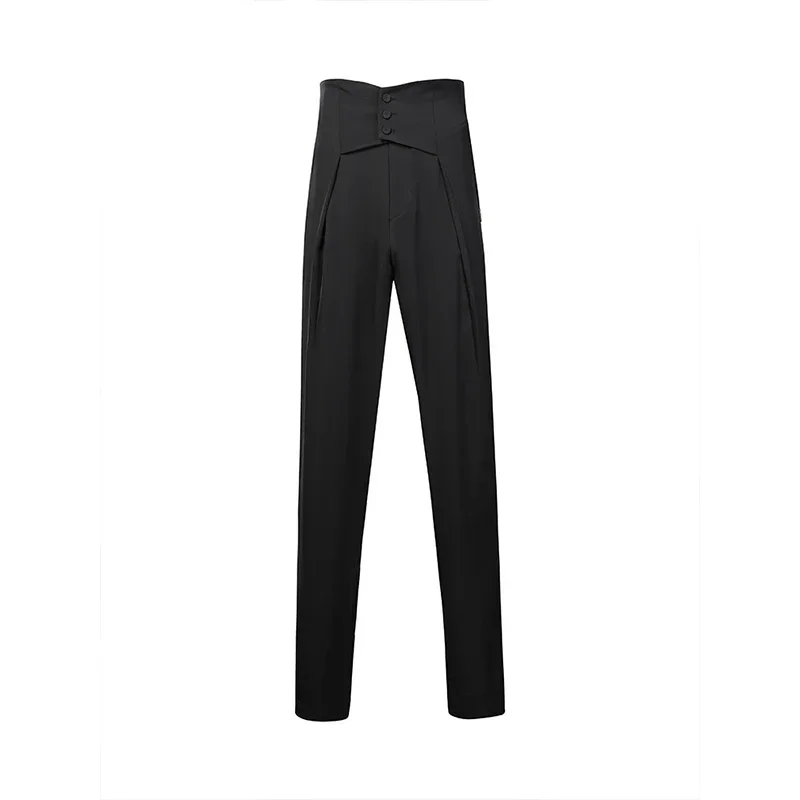 Latin Dance Pants Men High Waist Loose Black Latin Practice Trousers Adult Cha Cha Ballroom Dance Competition Clothing