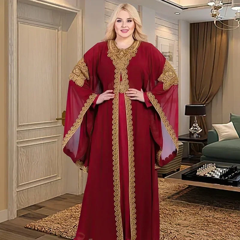 Caftano Dubai Abaya turchia abito lungo in Chiffon musulmano abbigliamento islamico abiti africani eleganti per le donne Boubou Robe Djellaba Femme