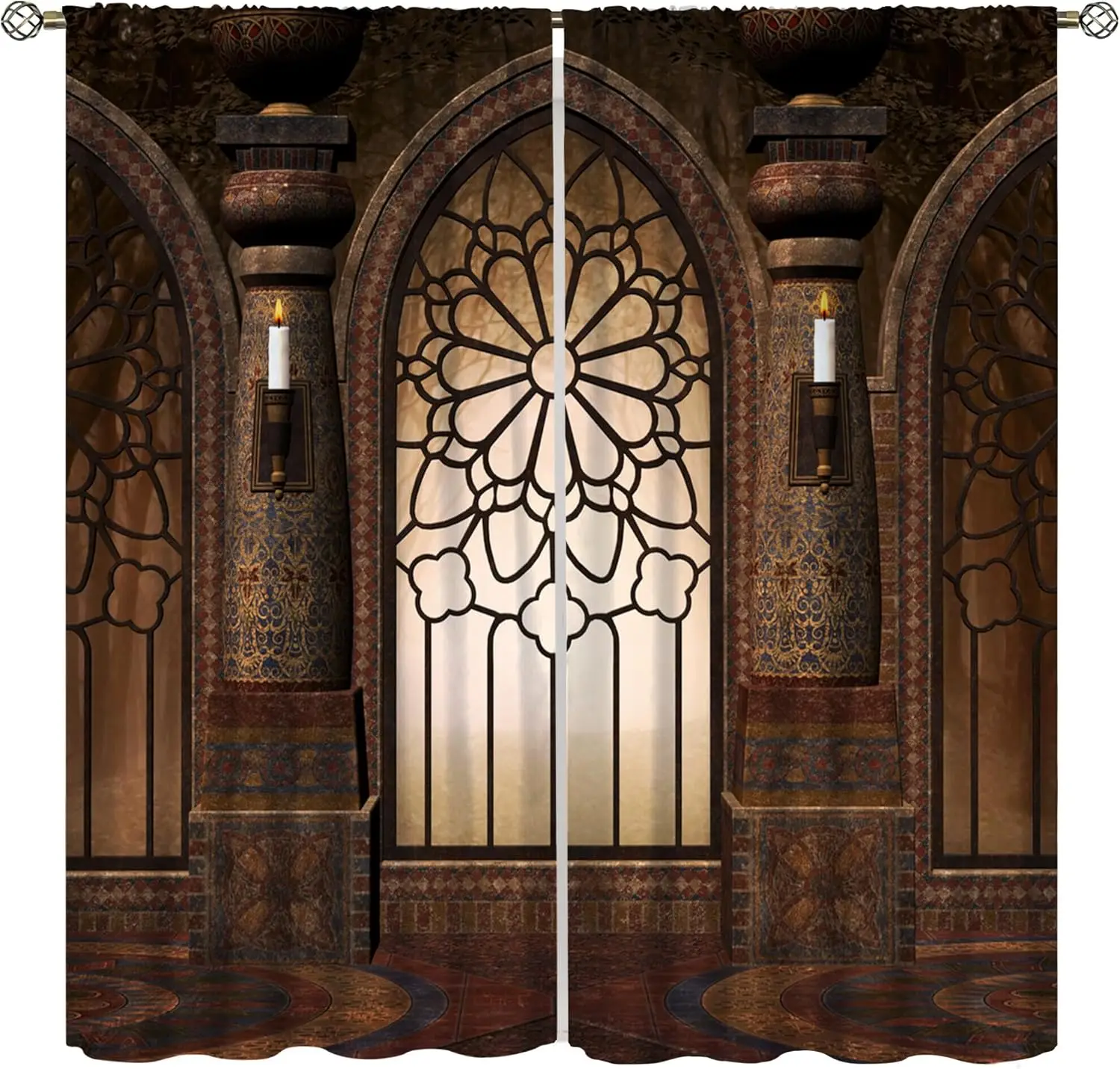 Gothic Curtains,Classical Palace Vintage Medieval Horror Night Prints Blackout Rod Pocket Window Treatments Drapes for Bedroom