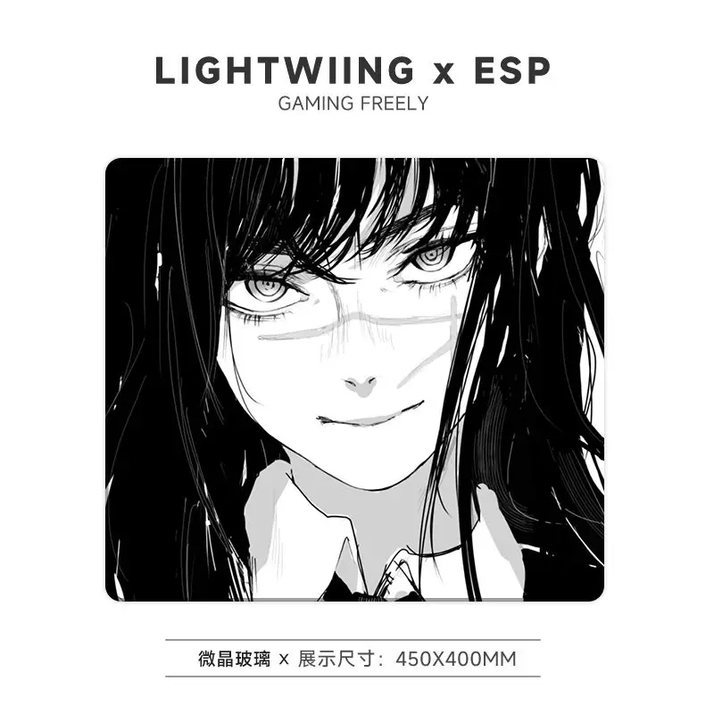 

With Traces Ink Black Anime Girl Glass Mousepad Game Mouse Pad Customized Pattern Smooth Gaming Desk Mat Esports Office Gaming