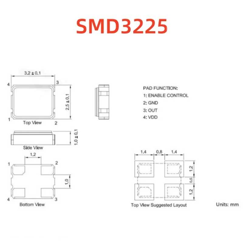 10PCS 3225 5032 7050 1MHZ 2 4 6 8 10 12 16 20 24 25 27 48M 50MHz 3.579545MHZ  4.9152MHZ Active surface mount crystal oscillator