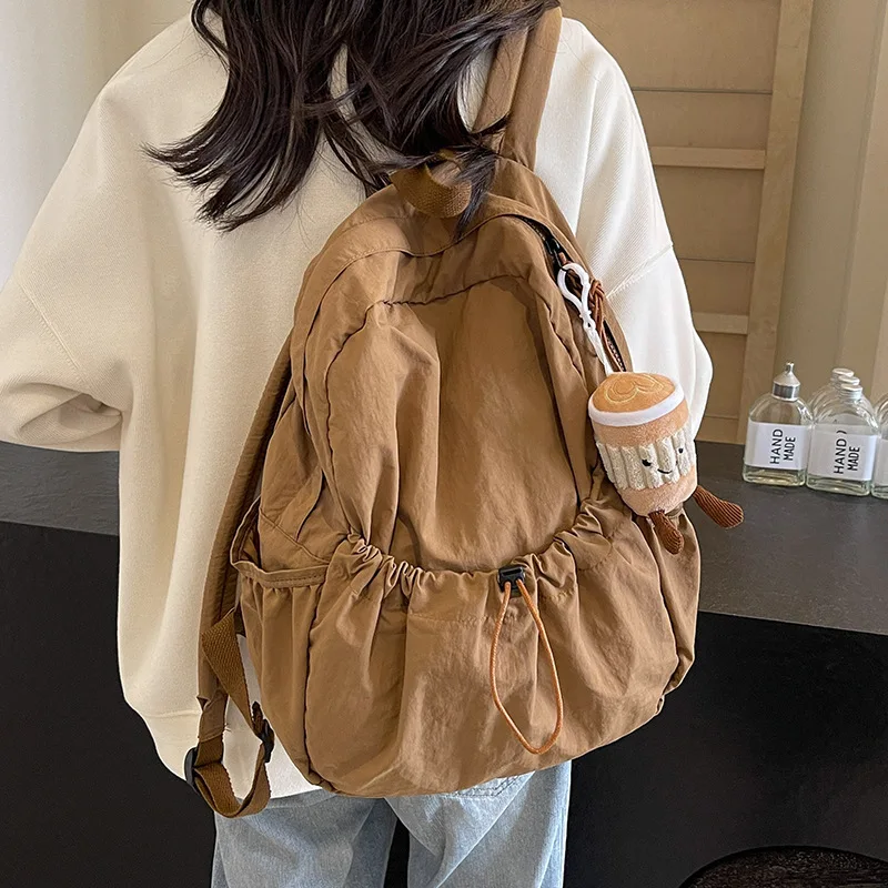 Casual Backpack Women's Large-capacity Fashion School Students Student Pleated Schoolbag Cloth Korean Version Travel Backpack