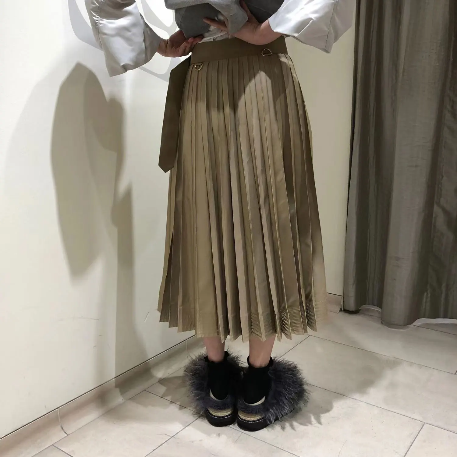 SAC2026summer high waist waist strap splicing belt half body pleated dress