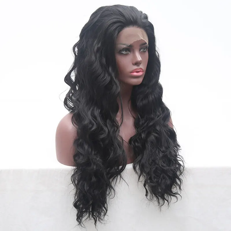 

Bombshell Jet Black Bouncy Curly Synthetic Lace Front Wigs Glueless High Quality Heat Resistant Fiber Hair For Black Women Wigs