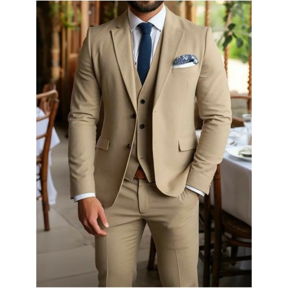 

Fashion Mens Tuxedo Wedding Suits Notched Lapel Two Buttons Bespoke Groom Wear Formal Male Clothing Prom Party Blazer+Pants+Vest