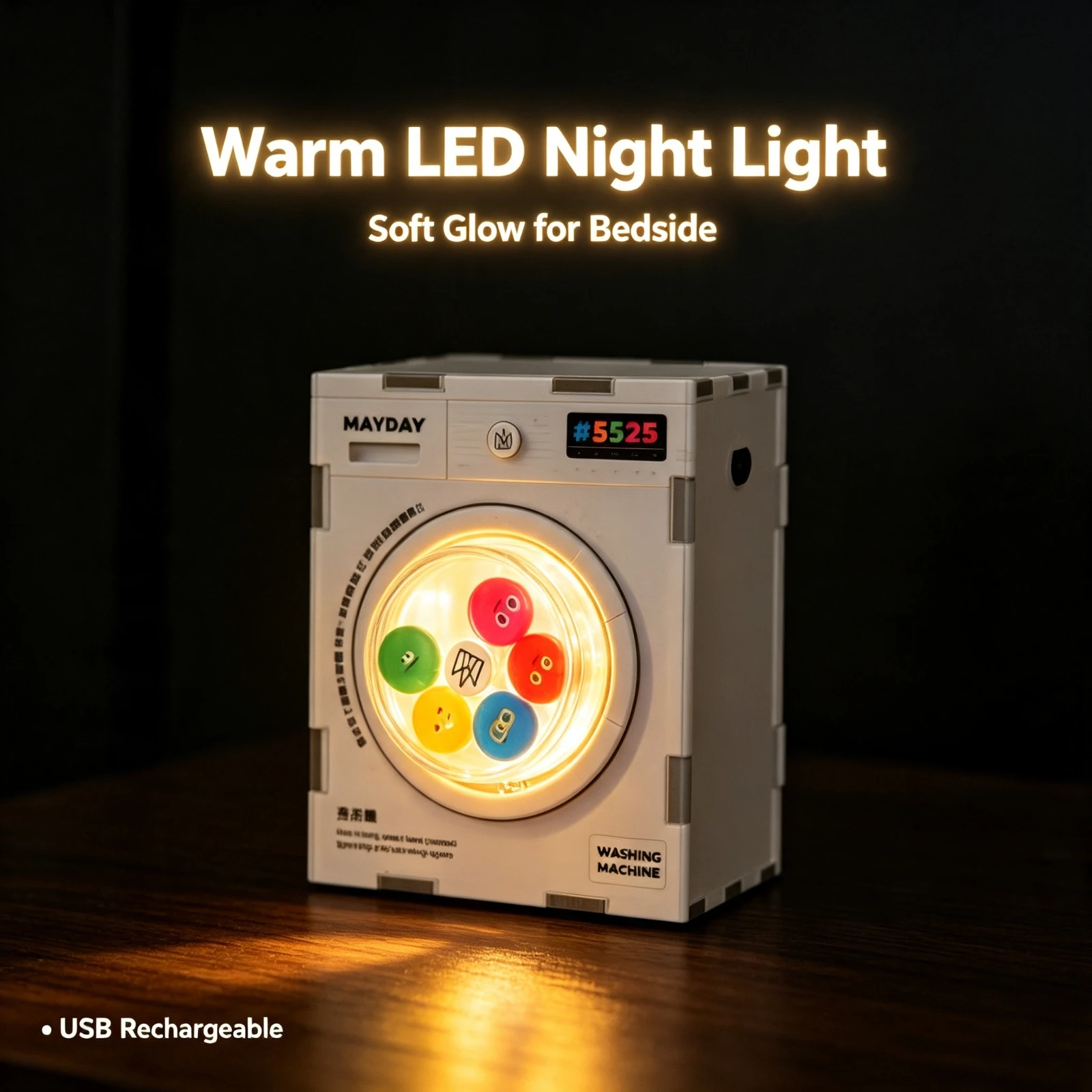 Rotating Washing Machine Fridge Magnet, LED Night Light Music Player, Acrylic Maydays Fan Gift Home, Decor Novelty Ornament