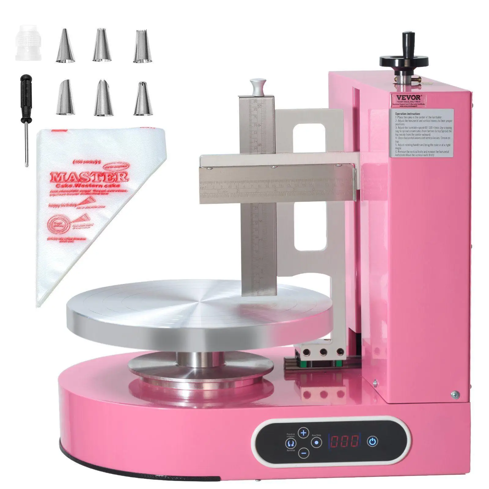 

Compact Cake Frosting Machine 4-12in Diameter 14x35cm Table Height Adjustable Tool Mute Design 50dB Pink
