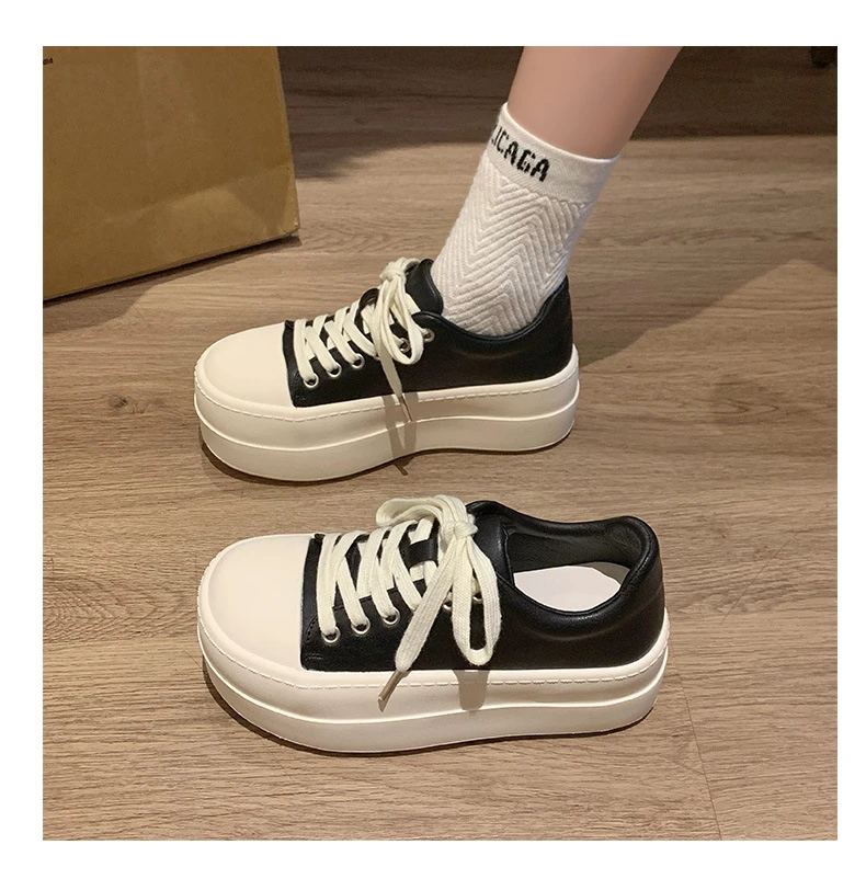 Neue schwarze klobige Plateauschuhe für Damen, Schnür-Sneaker aus Kunstleder, höhenvergrößernde Turnschuhe für Teenager-Mädchen, Damenschuhe für alle Jahreszeiten – Detail 25