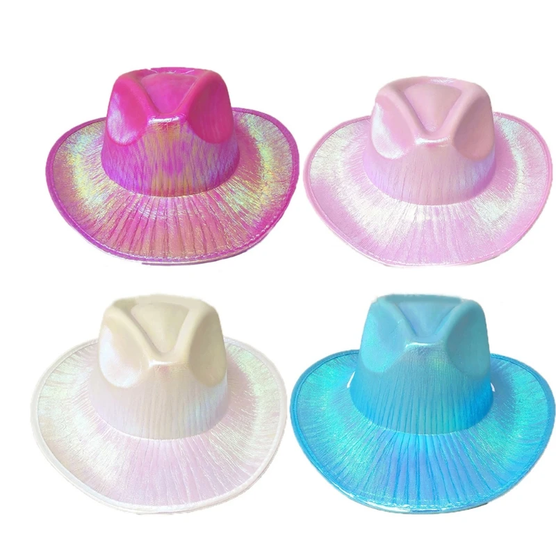 50JB Cowgirl Hat Felt Princess Hat With Holographic Glitter for Dress-Up Parties and for Play Costume Fits For Most Girls