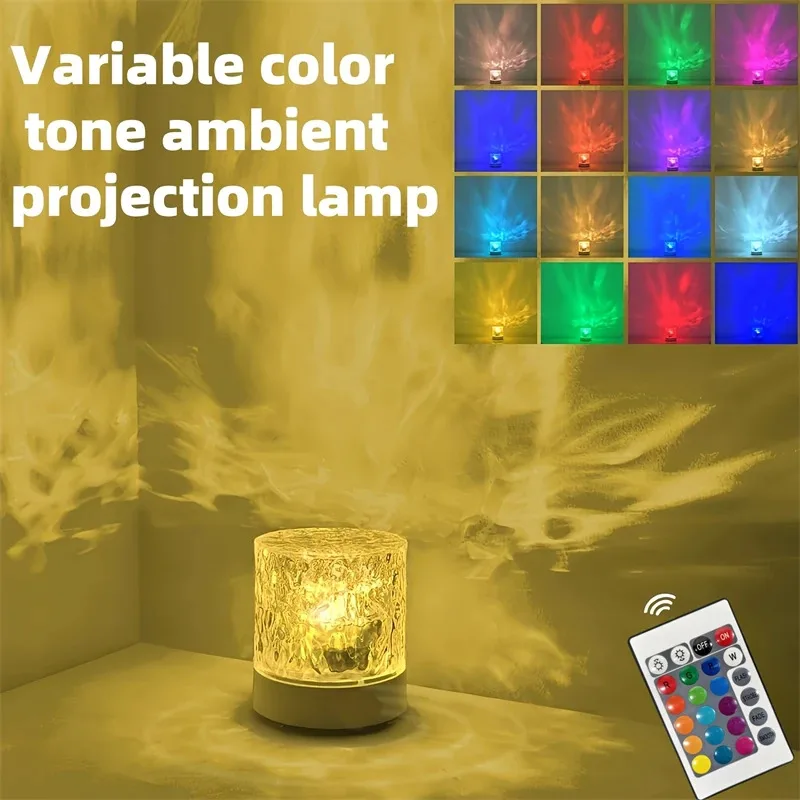 TOPLIVING 16 Colors Northern Lights Water Ripple Lamp Ocean Wave  Projector Dimmable LED Light For Bedroom Office Bar Party Chri