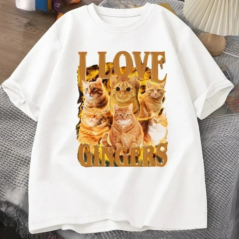

I Love Ginger T-shirt Funny Orange Cat T-shirt Vintage Y2K T-shirt Casual Short Sleeve Crew Neck Streetwear Women Clothing Y2K