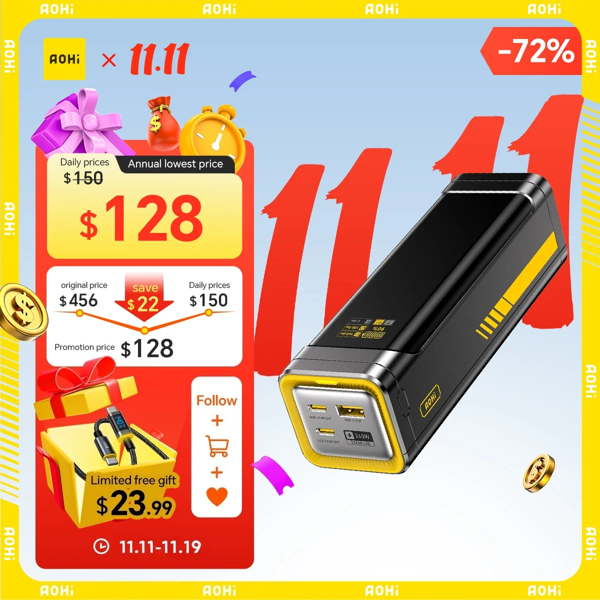 

Aohi The Future Starship 240W 27,600mAh LED Display Power Bank with 3FT C-C Cable