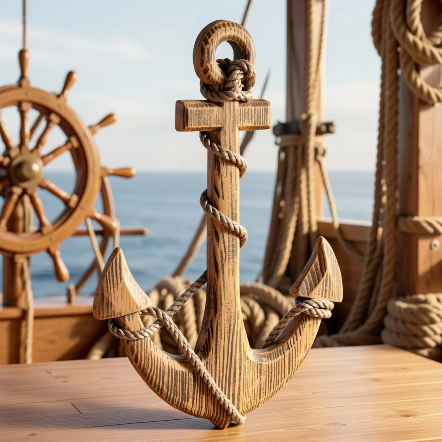 Wooden Boat Anchor Wall Decor – Natural Light Brown Nautical Theme Decoration for Living Room, Bedroom or Entryway – Handcrafted view 8