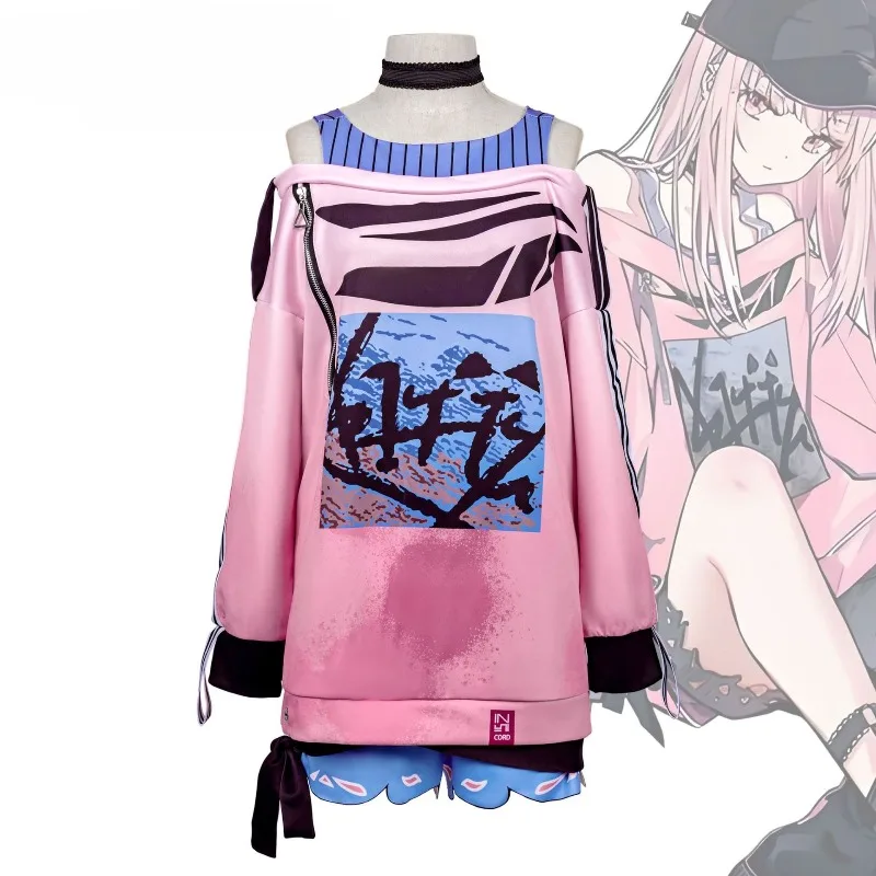 

Аниме Akiyama Mizuki, красочные сценические костюмы для косплея, розовая длинная толстовка с шляпой, сексуальный топ на Хэллоуин, короткая униформа для женщин