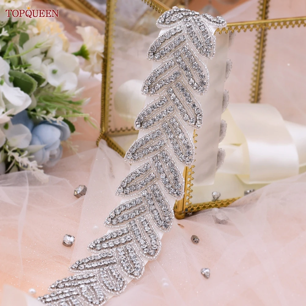 

TOPQUEEN S238 Wide Wedding Dress Belts Beaded Crystal Applique for Women Formal Bridesmaid Waist Decoration Sash Sparkly Shiny