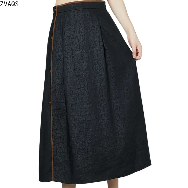 ZVAQS100% Mulberry Silk Women's Skirts Gambiered Canton Gauze Skirt Vintage Tortoise Crack Texture Half Skirt for Mothers Юбка