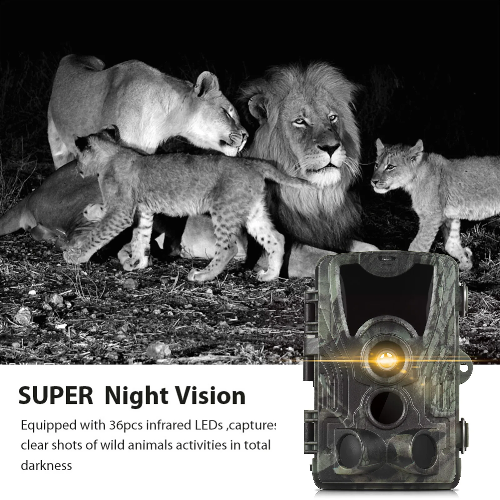 Trail Camera Night Vision Motion Activated Waterproof 24MP+2.7K Wildlife Camera w/36 IR LEDs 5MP CMOS IP66 Critter Camera