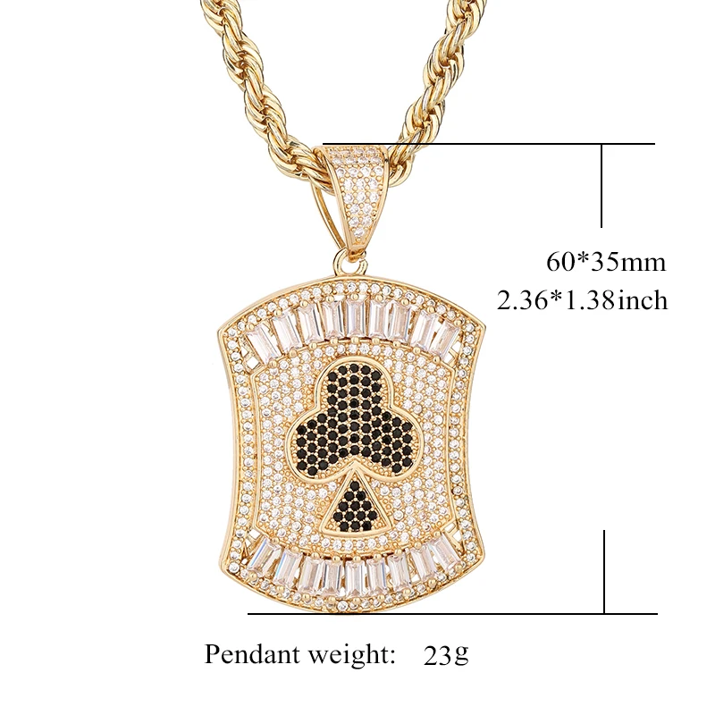 

Personalized Hip Hop 14k Gold Plated playing card cubic zirconia Copper Pendants and Necklaces