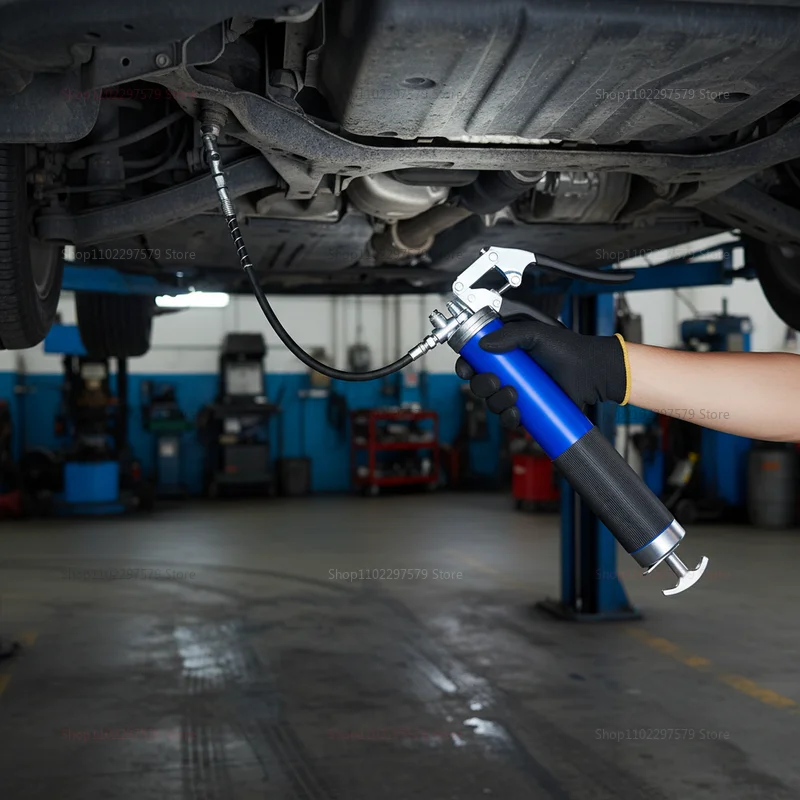 ヘビーデューティーハンドヘルドグリースガン、アルミ合金製ピストルグリップ、フレキシブルホース付き、機械設備用マニュアルインジェクター
